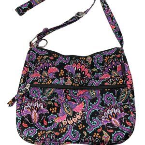 Waverly Quilted Crossbody Purse Bag Colorful Paisley Dark Floral Purple Boho
